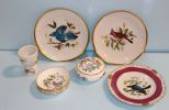 Three Handpainted Bird Plates, Egg Cup, Covered Jar & Four Ansley Dishes
