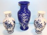 Pair Blue and White Porcelain Vases & Porcelain Vase
