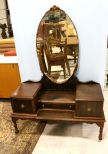 Walnut Depression Era Drop Center Dressing Table with Mirror