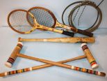 1980's Baseball Bat, Tennis Racket, Whip & Crochet