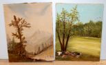 Oil Painting of Deer Signed Rusty & Oil Painting of Pasture