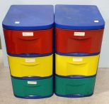 Two Plastic Three Drawer Storage Cabinets