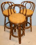 Three Bamboo Swivel Barstools