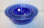 Set of Four Blue Pyrex Mixing Bowls