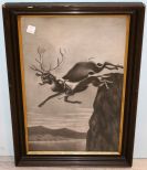 Walnut Frame with Print of Two Deer Jumping