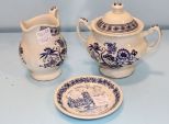 Meakin Blue Nordic Sugar Bowl and Creamer & LeVieux Quebec Small Plate
