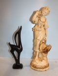 Vintage Black Ceramic Figurine, Vintage Marwal Figurine of Lady with Basket