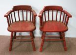 Two Red Painted Arm Chairs