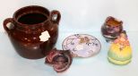 USA Pottery Jar, Two Luster Pieces, Coalport Figurine & Enamel Plate