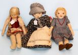 Three Small Old Fabric Stuffed Dolls