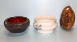 Old Ceramic Slop Jar, Old Coconut from Hawaii & Fireglazed Orange/Brown English Bowl