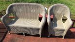 Plastic Wicker Settee and Arm Chair