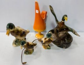 Three Ceramic Ducks, Orange Vase, and Duck TV Lamp