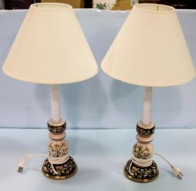 Pair of Handpainted Porcelain Candlestick Lamps