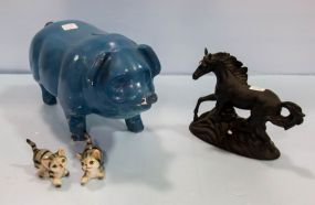 Ceramic Piggy Bank, Kittens, and Horse