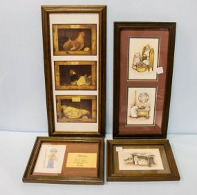 Four Various Sized Prints of Goose, Hens, and Primitives