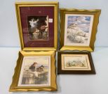 Four Small Prints, Beach Scene, Boys Fishing, Williamsburg, and Courtship Scene