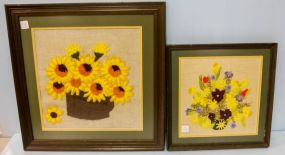 Two Framed Floral Stitchworks