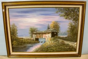 Oil Painting of Covered Bridge