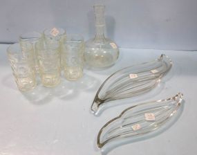 Five Glasses, Decanter and Leaf Dishes