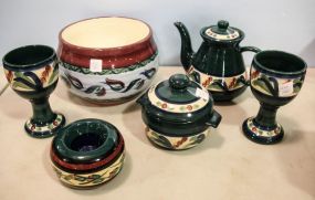 Gail Pittman Bowl, Teapot, Sugar, Candleholder, and Two Goblets