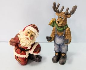 Painted Resin Santa and Deer Corkscrew Set