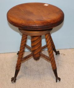 Vintage Piano Stool with Metal Feet, Glass Balls