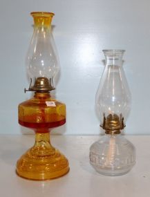 Two Glass Kerosene Lamps, One Chimney