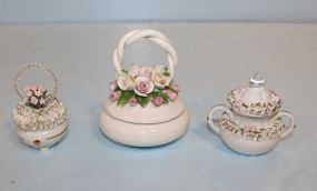 Three Small Capidomonte Floral Porcelain Boxes