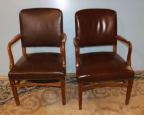 Pair Leather Straight Leg Arm Chairs