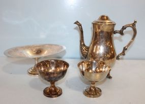 Silverplate Teapot, Two Cups, Oval Compote