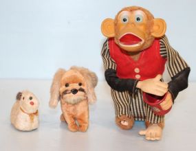 Vintage Toy Monkey, and Two Small Dogs