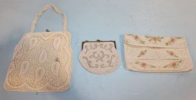 Three Small Beaded White Vintage Purses