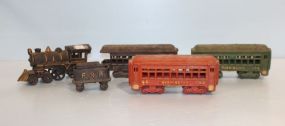 Vintage Iron Locomotive and Three Iron Cars, Iron Coal Bin