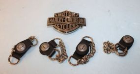 Harley-Davidson Cycle Belt Buckle and Four Harley Davidson Key Chains