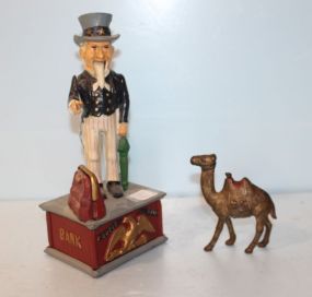 Painted Uncle Sam Bank, Toy Metal Camel