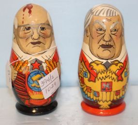 Two Painted Russian Wood Figurines