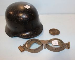 Flight Gogglers, Metal Eagle Medallion, WWI Metal Helmet