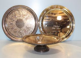 Two Silverplate Trays, Silverplate Cake Stand
