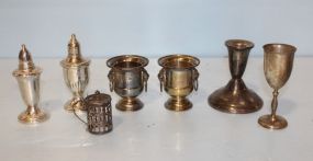 Group of Silverplate Shakers, Cordial, Candlesticks