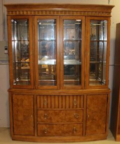 Two Part Light Wood China Cabinet with Console Base