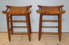 Two Rush Seat Bar Stools