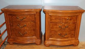 Pair Contemporary Three Drawer Side Tables