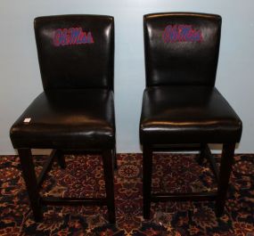 Pair Ole Miss Leather Bar Stools