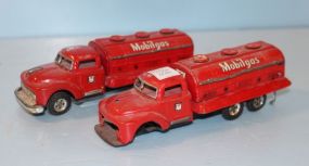 Two Vintage Litho Tin Mobil Gas Trucks
