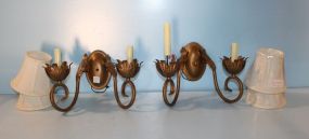 Pair Painted Gold Metal Sconces with Shade