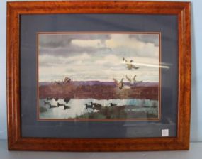 Signed R.W. Hamilton Print of Ducks in Maple Frame