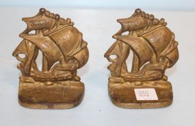 Metal Painted Gold Ship Bookends
