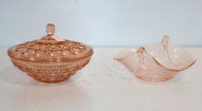 Pink Depression Glass Covered Dish, Pink Glass Basket