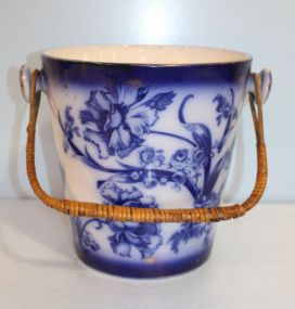Tall Blue Porcelain Oriental Bucket with Handle